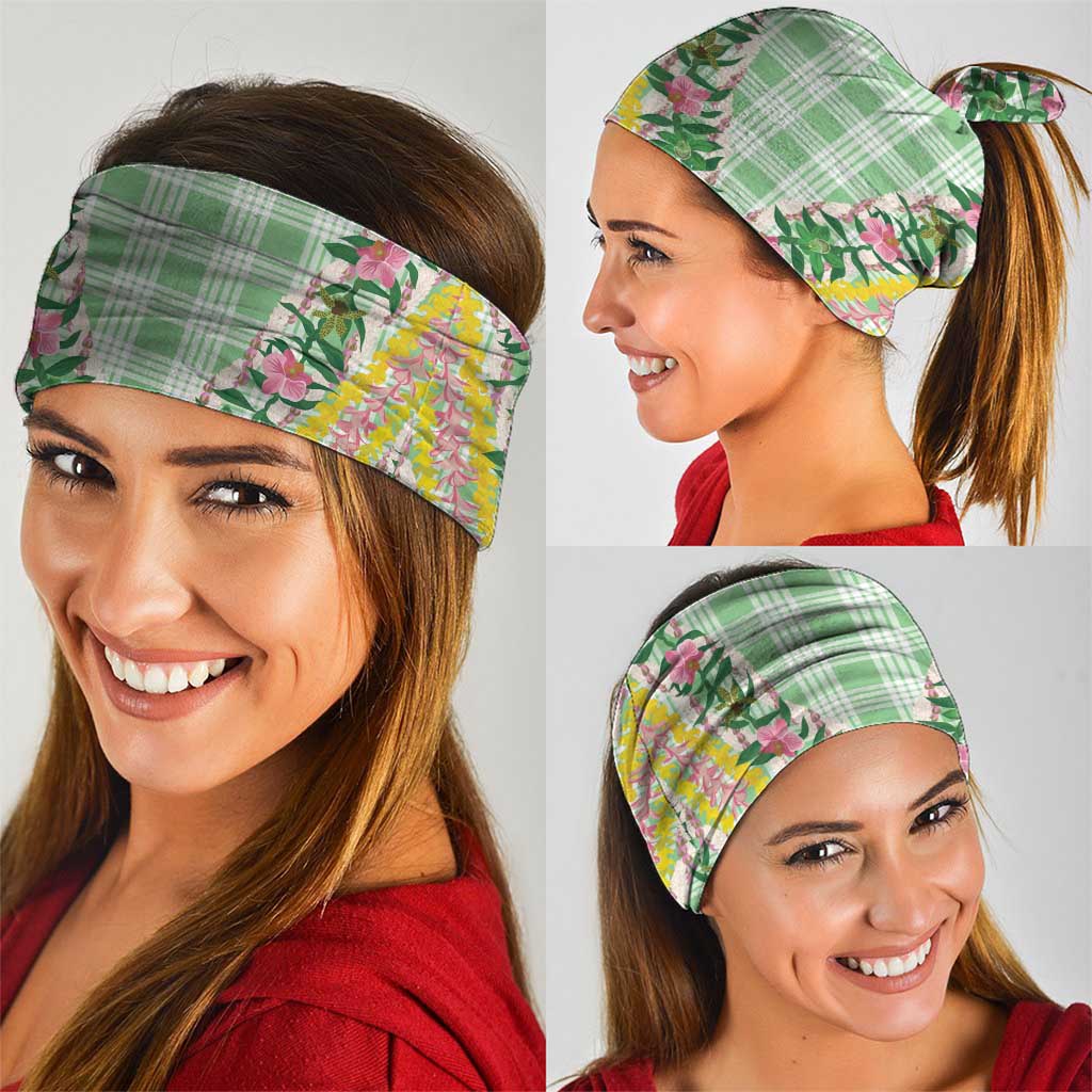 Hawaii Pikake Lokelani Plumeria Lei Neck Gaiter Green Palaka Motifs LT05 - Polynesian Pride