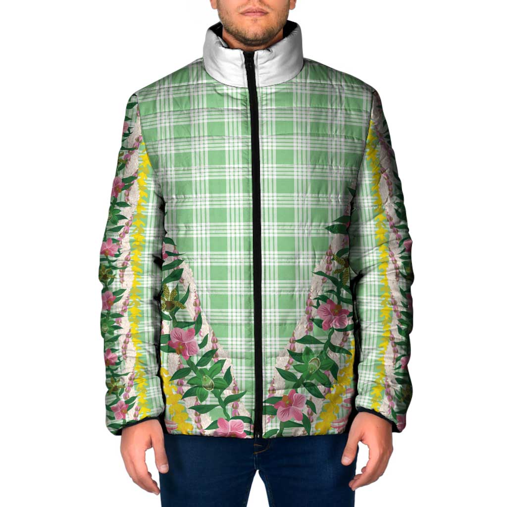 Hawaii Pikake Lokelani Plumeria Lei Padded Jacket Green Palaka Motifs LT05 Men Green - Polynesian Pride