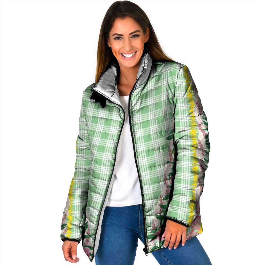Hawaii Pikake Lokelani Plumeria Lei Padded Jacket Green Palaka Motifs LT05 Women Green - Polynesian Pride