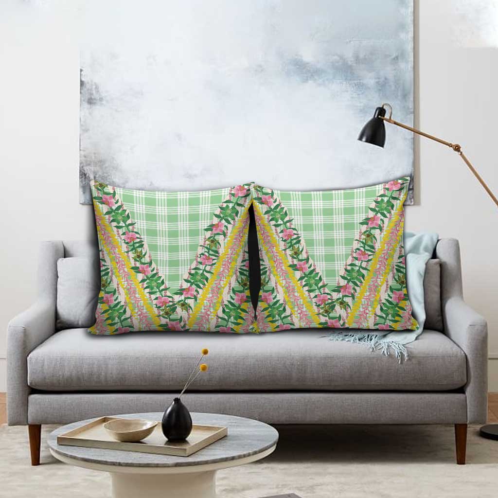 Hawaii Pikake Lokelani Plumeria Lei Pillow Cover Green Palaka Motifs LT05 - Polynesian Pride