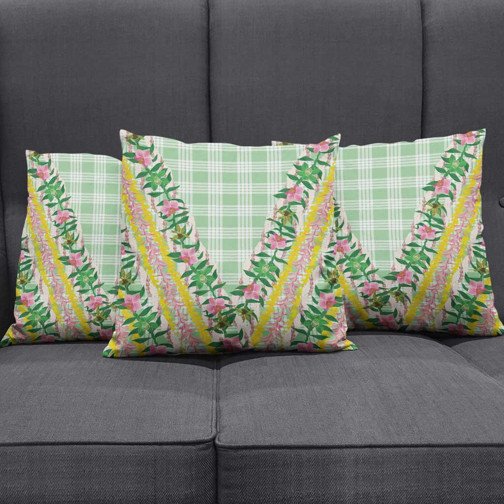 Hawaii Pikake Lokelani Plumeria Lei Pillow Cover Green Palaka Motifs LT05 - Polynesian Pride
