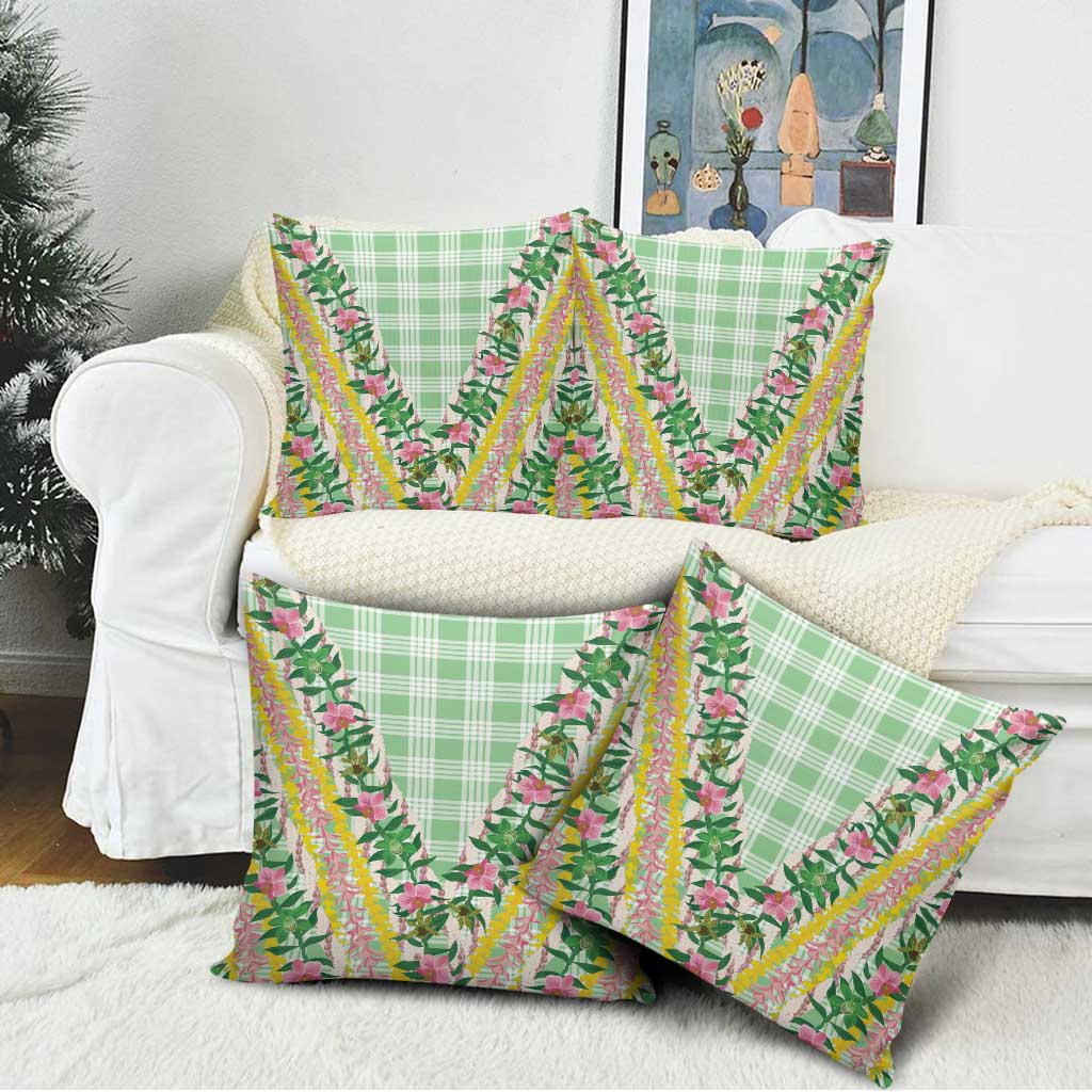 Hawaii Pikake Lokelani Plumeria Lei Pillow Cover Green Palaka Motifs LT05 - Polynesian Pride