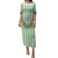 Hawaii Pikake Lokelani Plumeria Lei Puletasi Green Palaka Motifs LT05 Long Dress Green - Polynesian Pride