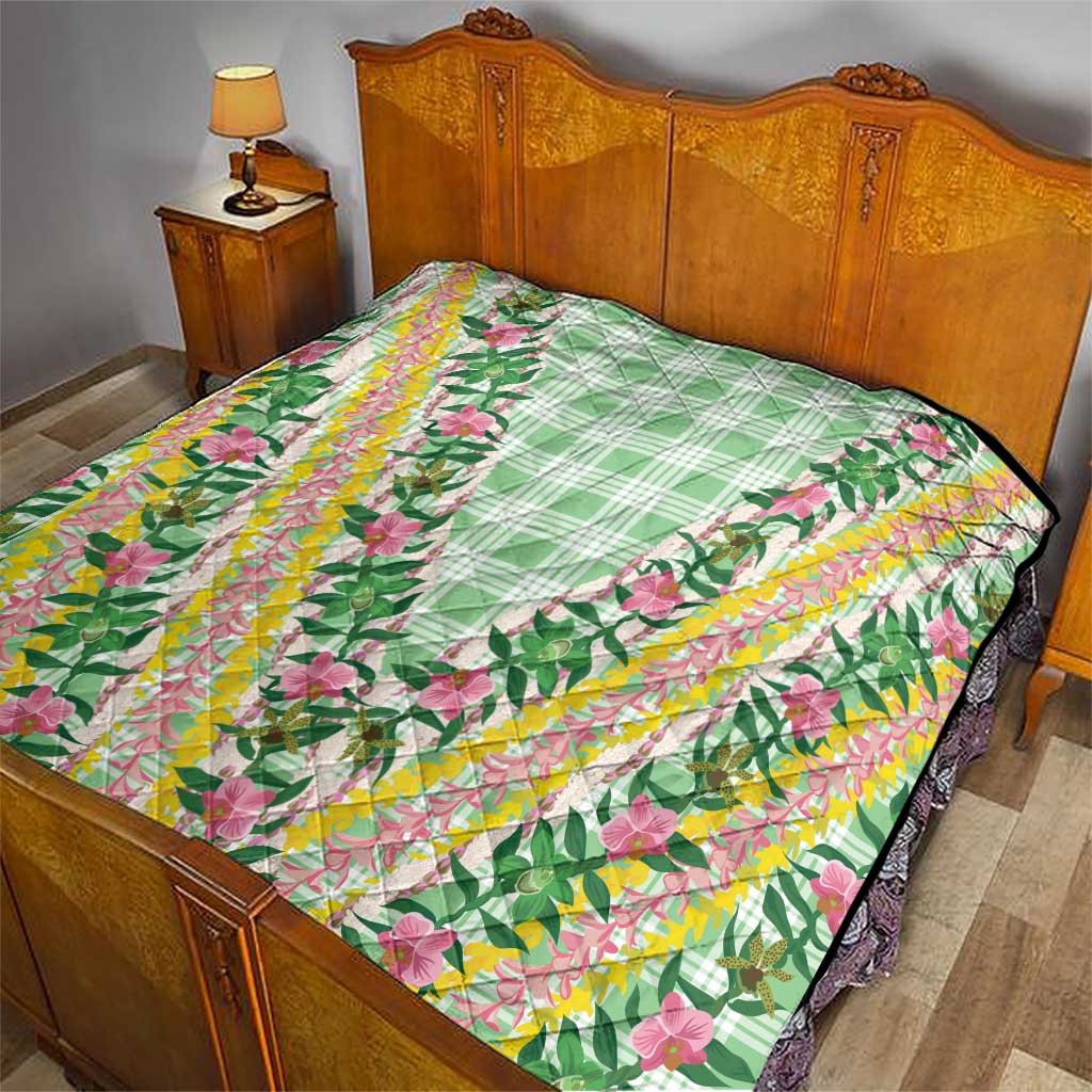 Hawaii Pikake Lokelani Plumeria Lei Quilt Green Palaka Motifs