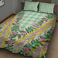 Hawaii Pikake Lokelani Plumeria Lei Quilt Bed Set Green Palaka Motifs LT05 - Polynesian Pride