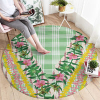 Hawaii Pikake Lokelani Plumeria Lei Round Carpet Green Palaka Motifs LT05 - Polynesian Pride