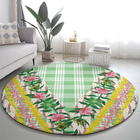 Hawaii Pikake Lokelani Plumeria Lei Round Carpet Green Palaka Motifs LT05 - Polynesian Pride