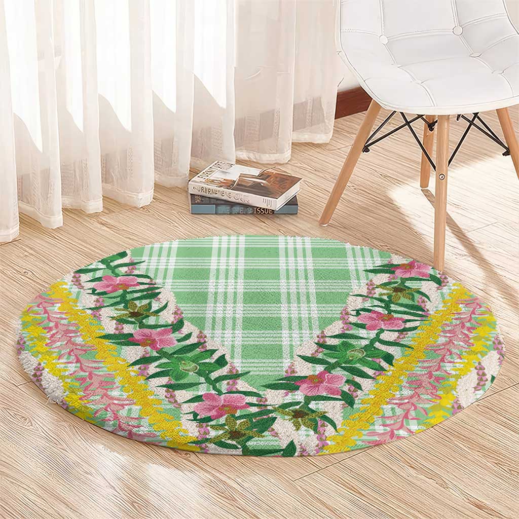 Hawaii Pikake Lokelani Plumeria Lei Round Carpet Green Palaka Motifs LT05 - Polynesian Pride