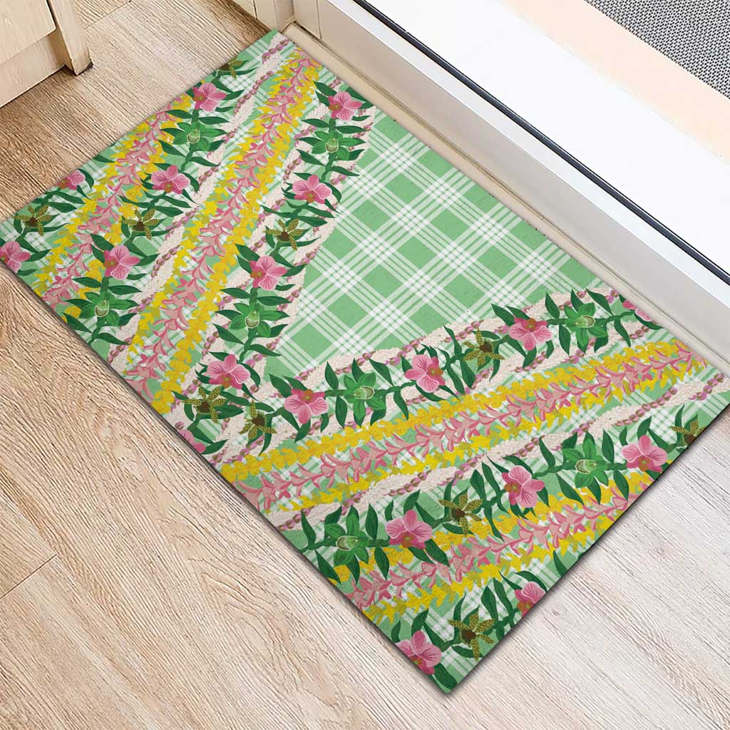 Hawaii Pikake Lokelani Plumeria Lei Rubber Doormat Green Palaka Motifs LT05 - Polynesian Pride