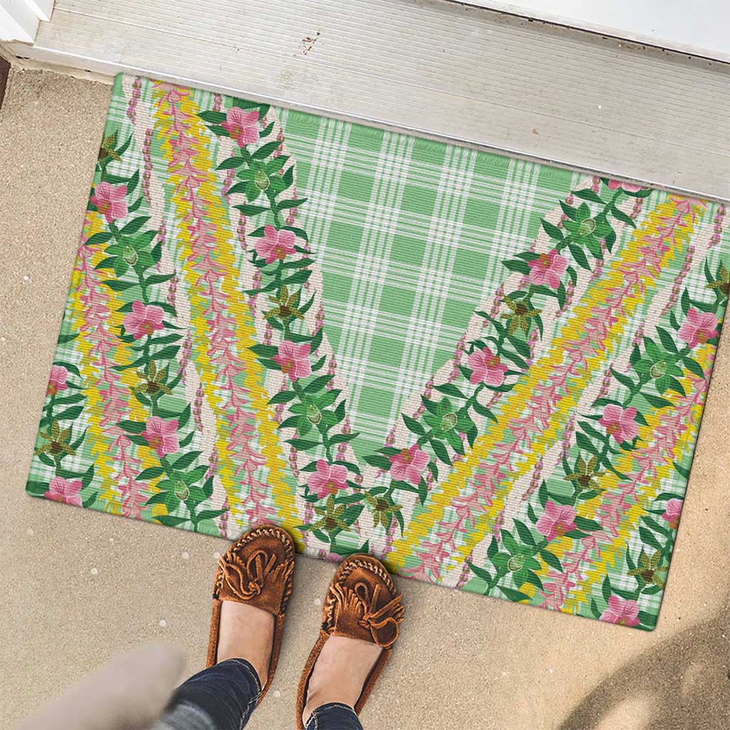 Hawaii Pikake Lokelani Plumeria Lei Rubber Doormat Green Palaka Motifs LT05 - Polynesian Pride