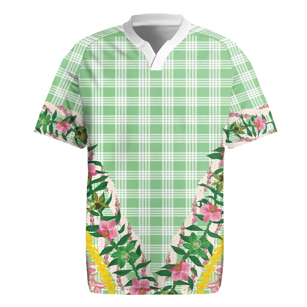 Hawaii Pikake Lokelani Plumeria Lei Rugby Jersey Green Palaka Motifs LT05 Green - Polynesian Pride