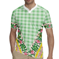 Hawaii Pikake Lokelani Plumeria Lei Rugby Jersey Green Palaka Motifs LT05 - Polynesian Pride