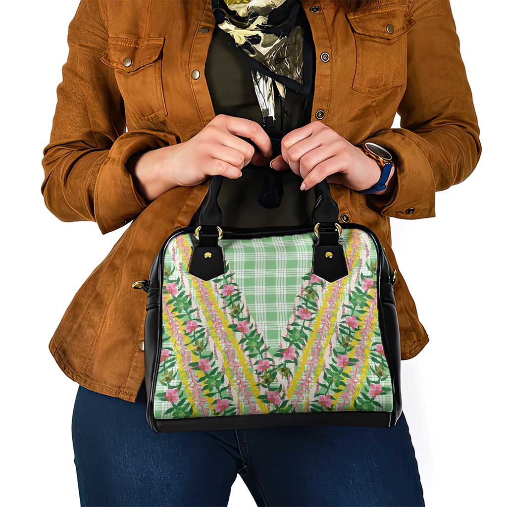 Hawaii Pikake Lokelani Plumeria Lei Shoulder Handbag Green Palaka Motifs LT05 - Polynesian Pride