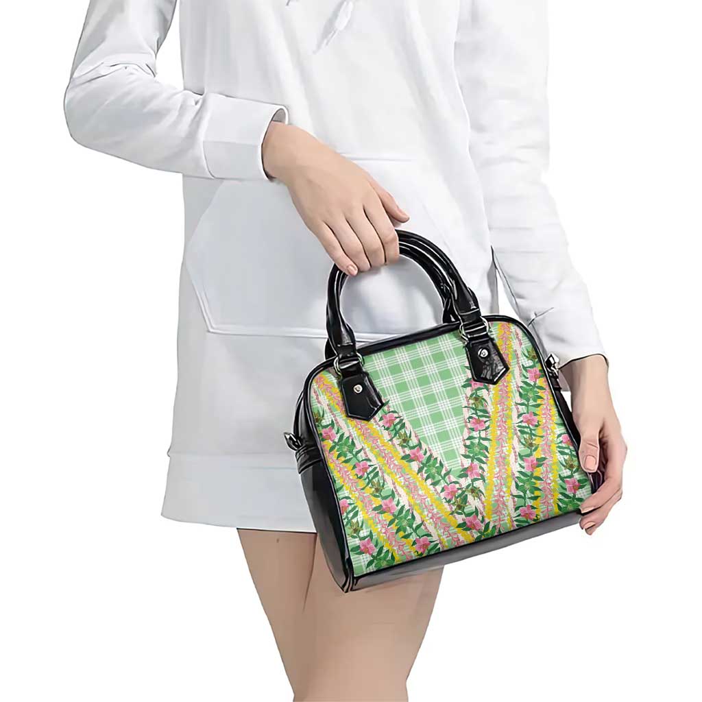 Hawaii Pikake Lokelani Plumeria Lei Shoulder Handbag Green Palaka Motifs LT05 - Polynesian Pride