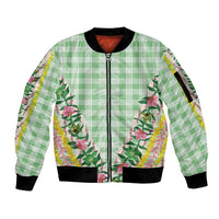 Hawaii Pikake Lokelani Plumeria Lei Sleeve Zip Bomber Jacket Green Palaka Motifs LT05 Unisex Green - Polynesian Pride