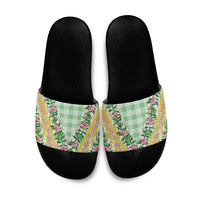 Hawaii Pikake Lokelani Plumeria Lei Slide Sandals Green Palaka Motifs LT05 Green - Polynesian Pride
