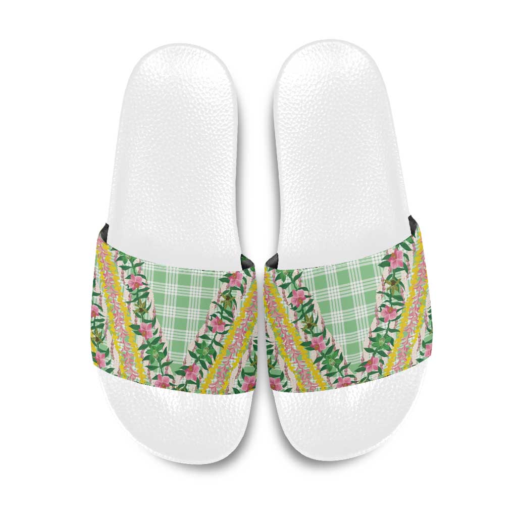 Hawaii Pikake Lokelani Plumeria Lei Slide Sandals Green Palaka Motifs LT05 Green - Polynesian Pride