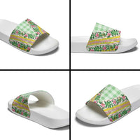 Hawaii Pikake Lokelani Plumeria Lei Slide Sandals Green Palaka Motifs LT05 - Polynesian Pride