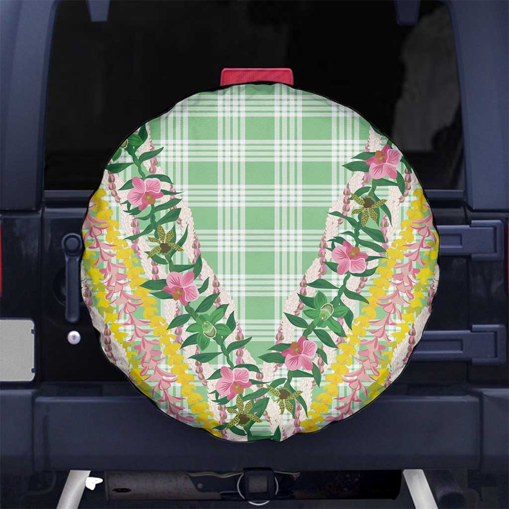 Hawaii Pikake Lokelani Plumeria Lei Spare Tire Cover Green Palaka Motifs LT05 No hole Green - Polynesian Pride