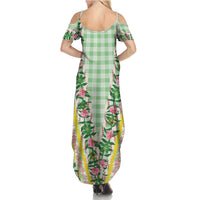 Hawaii Pikake Lokelani Plumeria Lei Summer Maxi Dress Green Palaka Motifs LT05 - Polynesian Pride