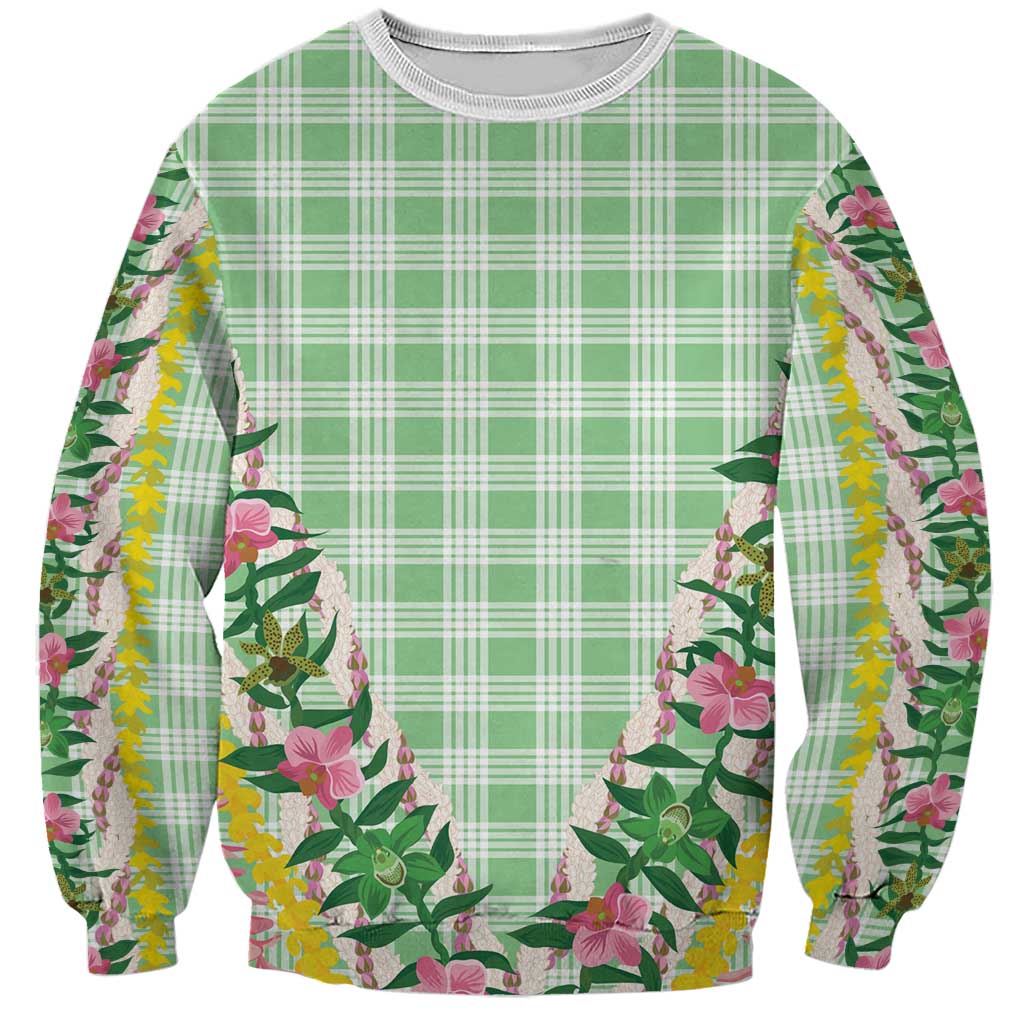 Hawaii Pikake Lokelani Plumeria Lei Sweatshirt Green Palaka Motifs LT05 Unisex Green - Polynesian Pride