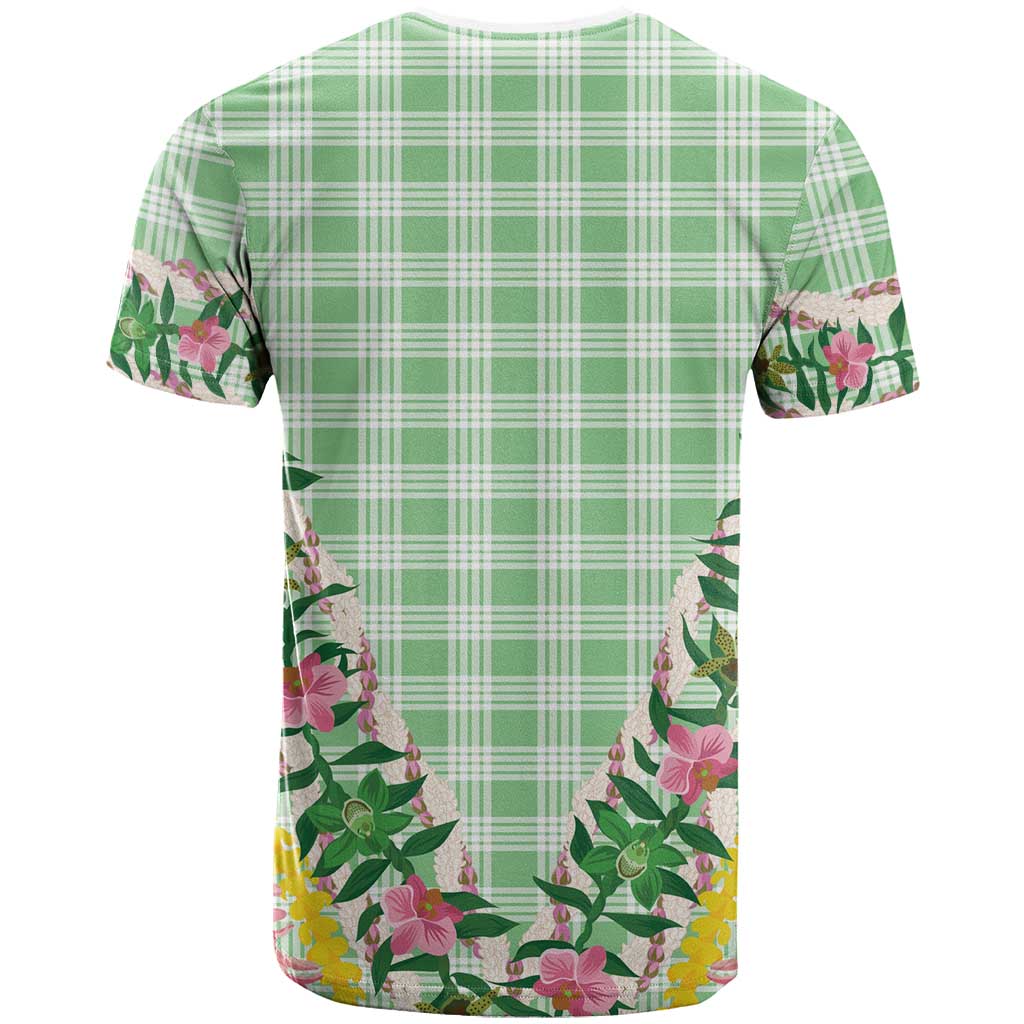 Hawaii Pikake Lokelani Plumeria Lei T Shirt Green Palaka Motifs