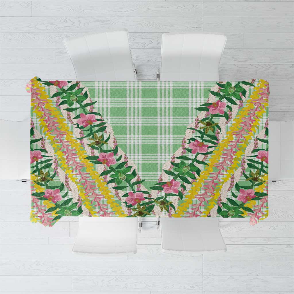Hawaii Pikake Lokelani Plumeria Lei Tablecloth Green Palaka Motifs