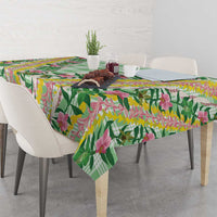 Hawaii Pikake Lokelani Plumeria Lei Tablecloth Green Palaka Motifs