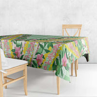 Hawaii Pikake Lokelani Plumeria Lei Tablecloth Green Palaka Motifs