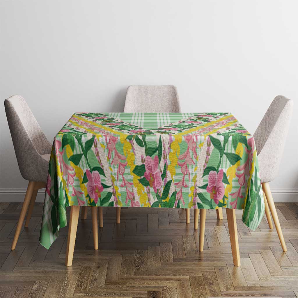 Hawaii Pikake Lokelani Plumeria Lei Tablecloth Green Palaka Motifs