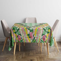 Hawaii Pikake Lokelani Plumeria Lei Tablecloth Green Palaka Motifs