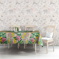 Hawaii Pikake Lokelani Plumeria Lei Tablecloth Green Palaka Motifs