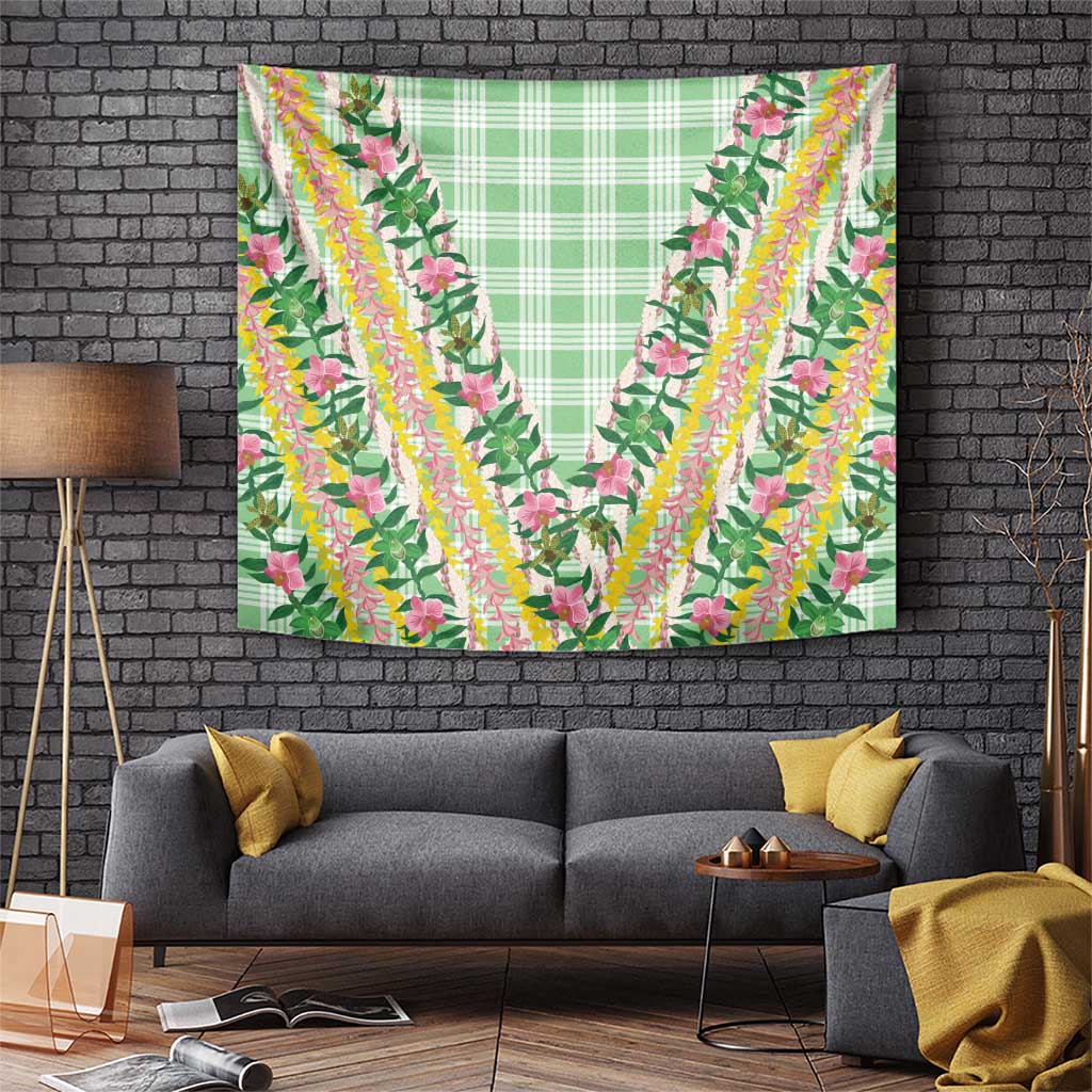 Hawaii Pikake Lokelani Plumeria Lei Tapestry Green Palaka Motifs LT05 Green - Polynesian Pride