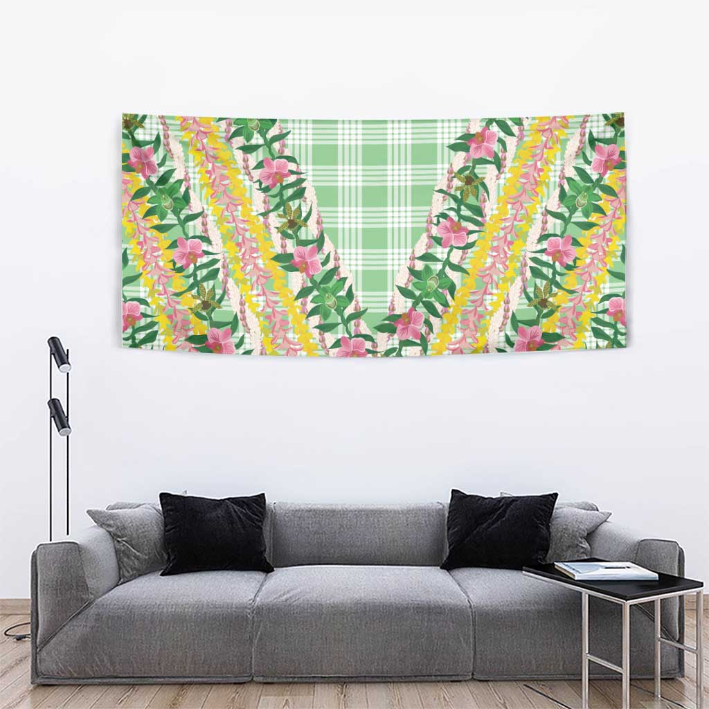 Hawaii Pikake Lokelani Plumeria Lei Tapestry Green Palaka Motifs LT05 - Polynesian Pride