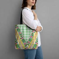 Hawaii Pikake Lokelani Plumeria Lei Tote Bag Green Palaka Motifs