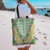 Hawaii Pikake Lokelani Plumeria Lei Tote Bag Green Palaka Motifs