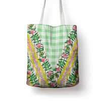 Hawaii Pikake Lokelani Plumeria Lei Tote Bag Green Palaka Motifs