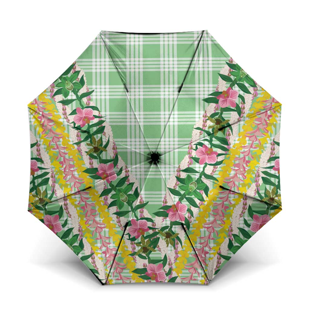 Hawaii Pikake Lokelani Plumeria Lei Umbrella Green Palaka Motifs LT05 One Size Folded 11.42 inch Opened Diameter 37.4 inch Green - Polynesian Pride