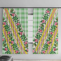 Hawaii Pikake Lokelani Plumeria Lei Window Curtain Green Palaka Motifs LT05 With Hooks Green - Polynesian Pride