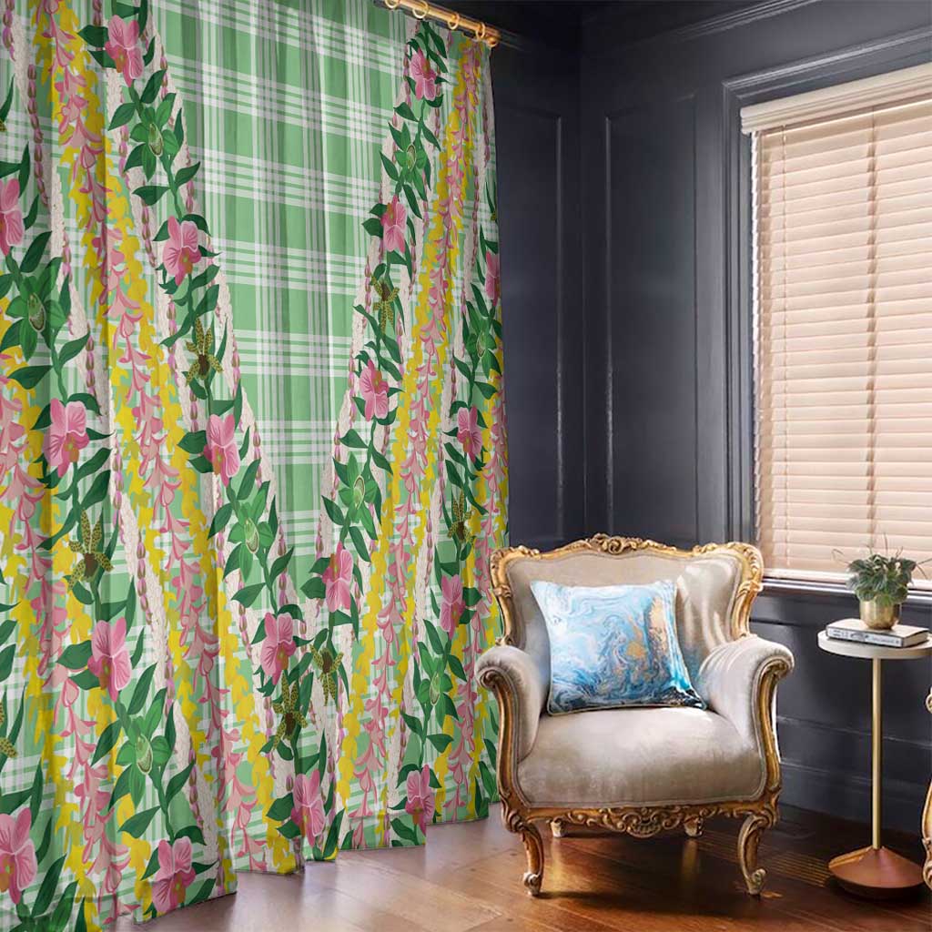 Hawaii Pikake Lokelani Plumeria Lei Window Curtain Green Palaka Motifs LT05 - Polynesian Pride