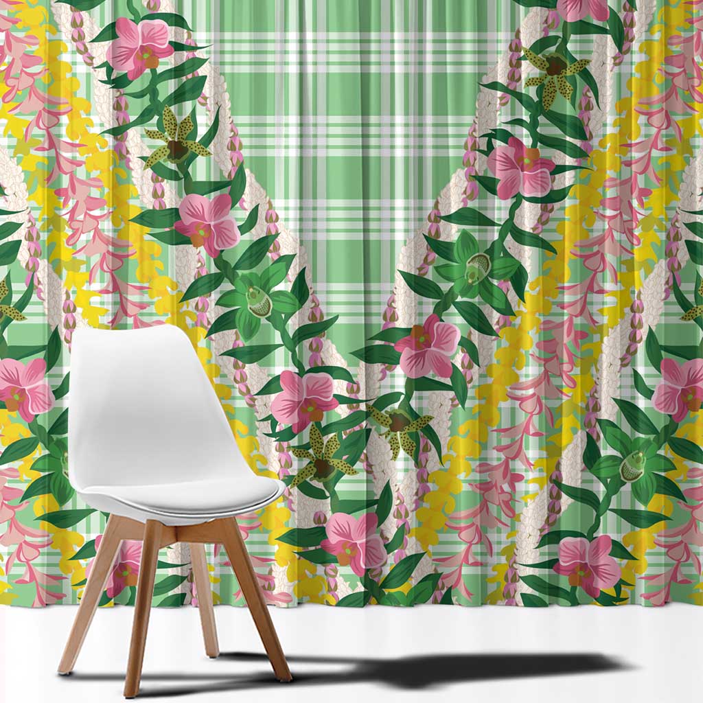 Hawaii Pikake Lokelani Plumeria Lei Window Curtain Green Palaka Motifs LT05 - Polynesian Pride