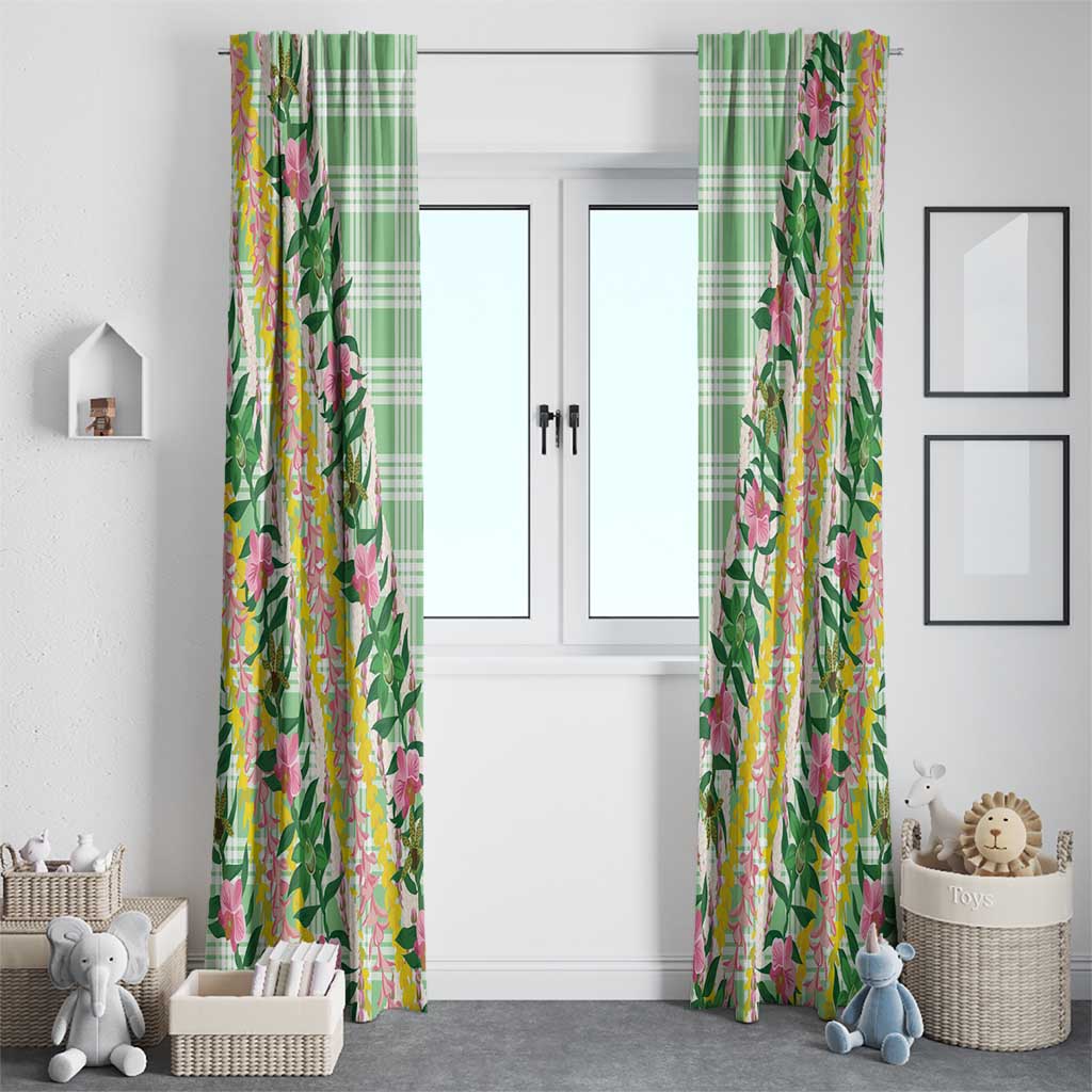 Hawaii Pikake Lokelani Plumeria Lei Window Curtain Green Palaka Motifs LT05 - Polynesian Pride