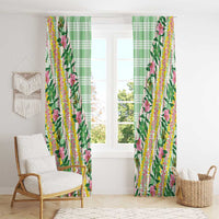 Hawaii Pikake Lokelani Plumeria Lei Window Curtain Green Palaka Motifs LT05 - Polynesian Pride