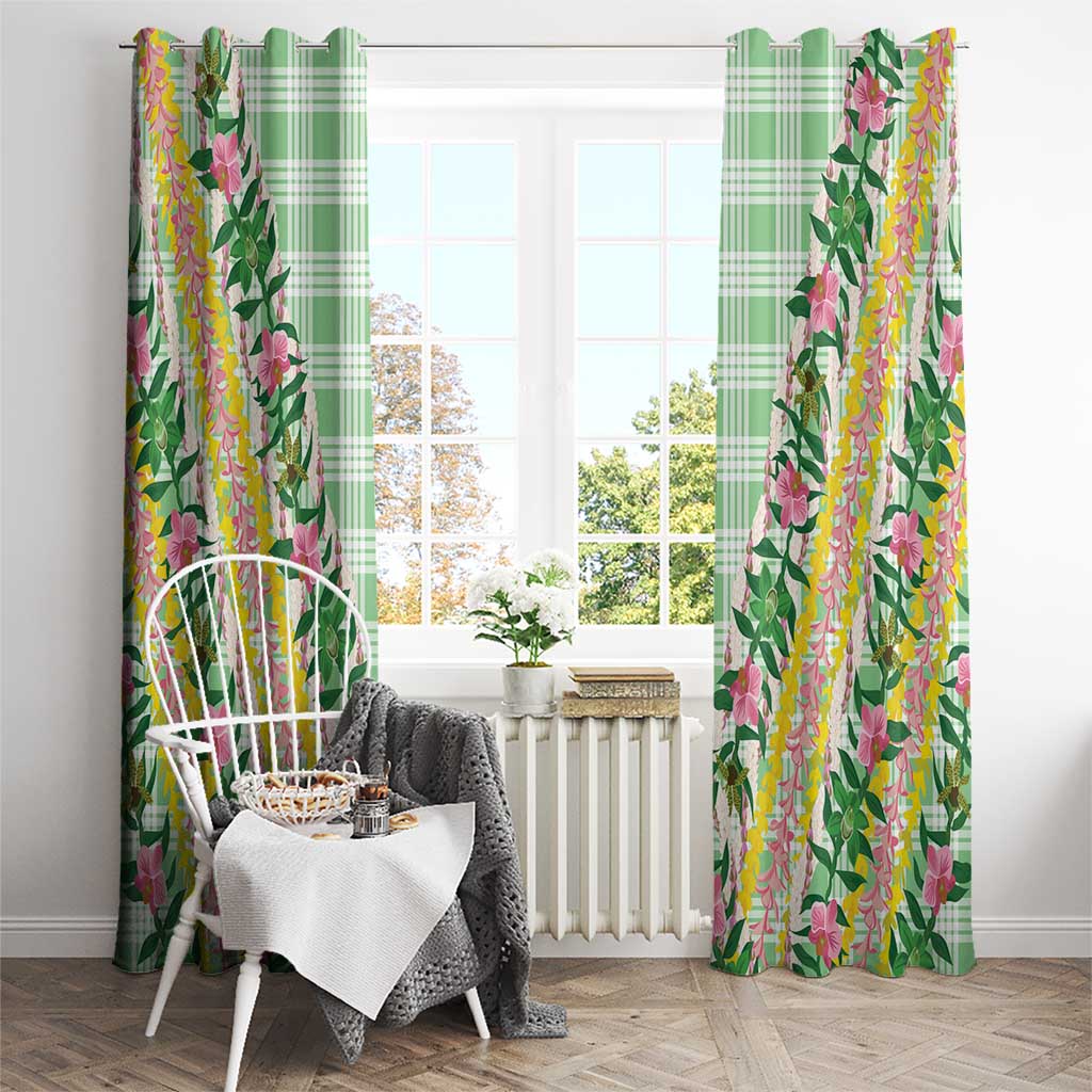 Hawaii Pikake Lokelani Plumeria Lei Window Curtain Green Palaka Motifs LT05 - Polynesian Pride