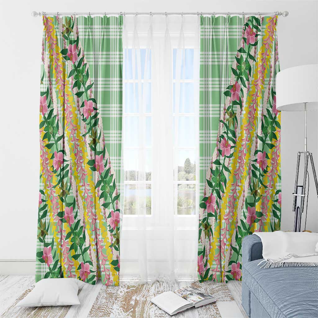 Hawaii Pikake Lokelani Plumeria Lei Window Curtain Green Palaka Motifs LT05 - Polynesian Pride