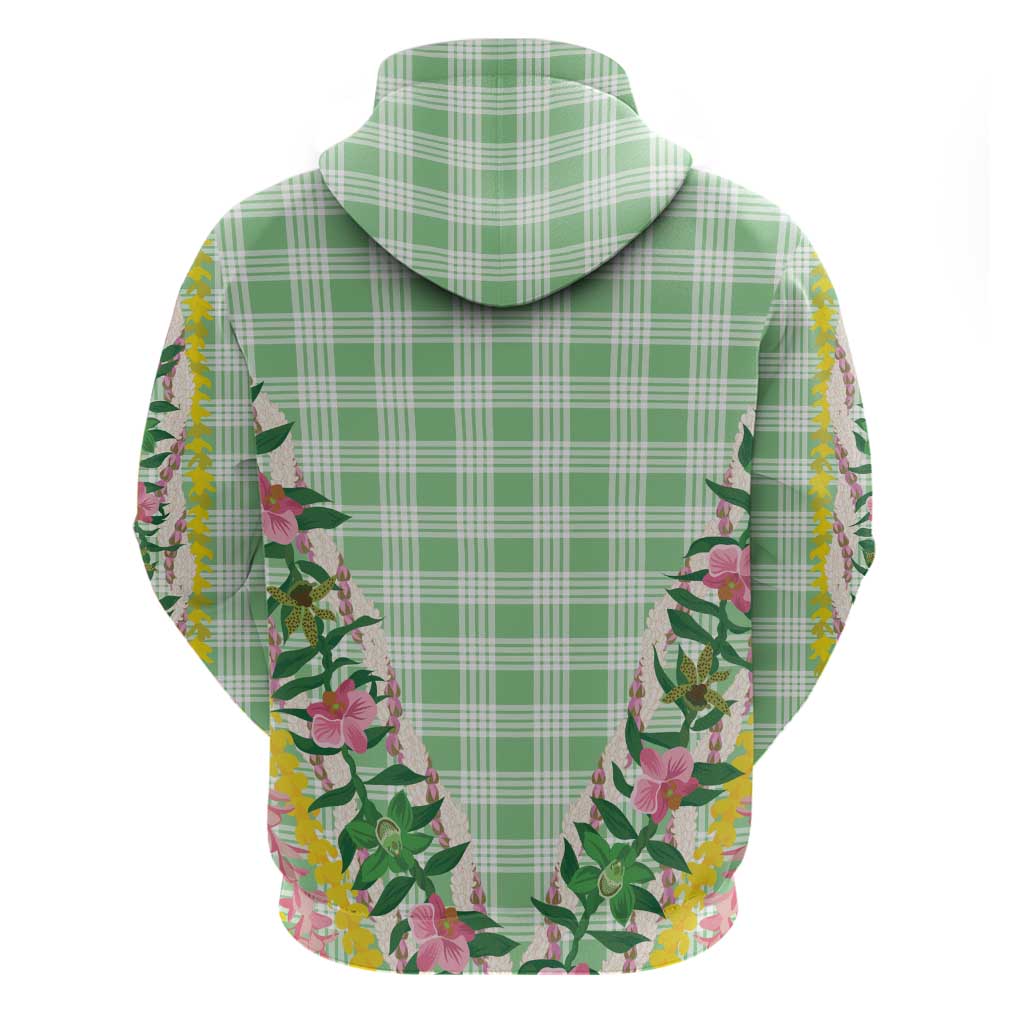 Hawaii Pikake Lokelani Plumeria Lei Zip Hoodie Green Palaka Motifs LT05 - Polynesian Pride