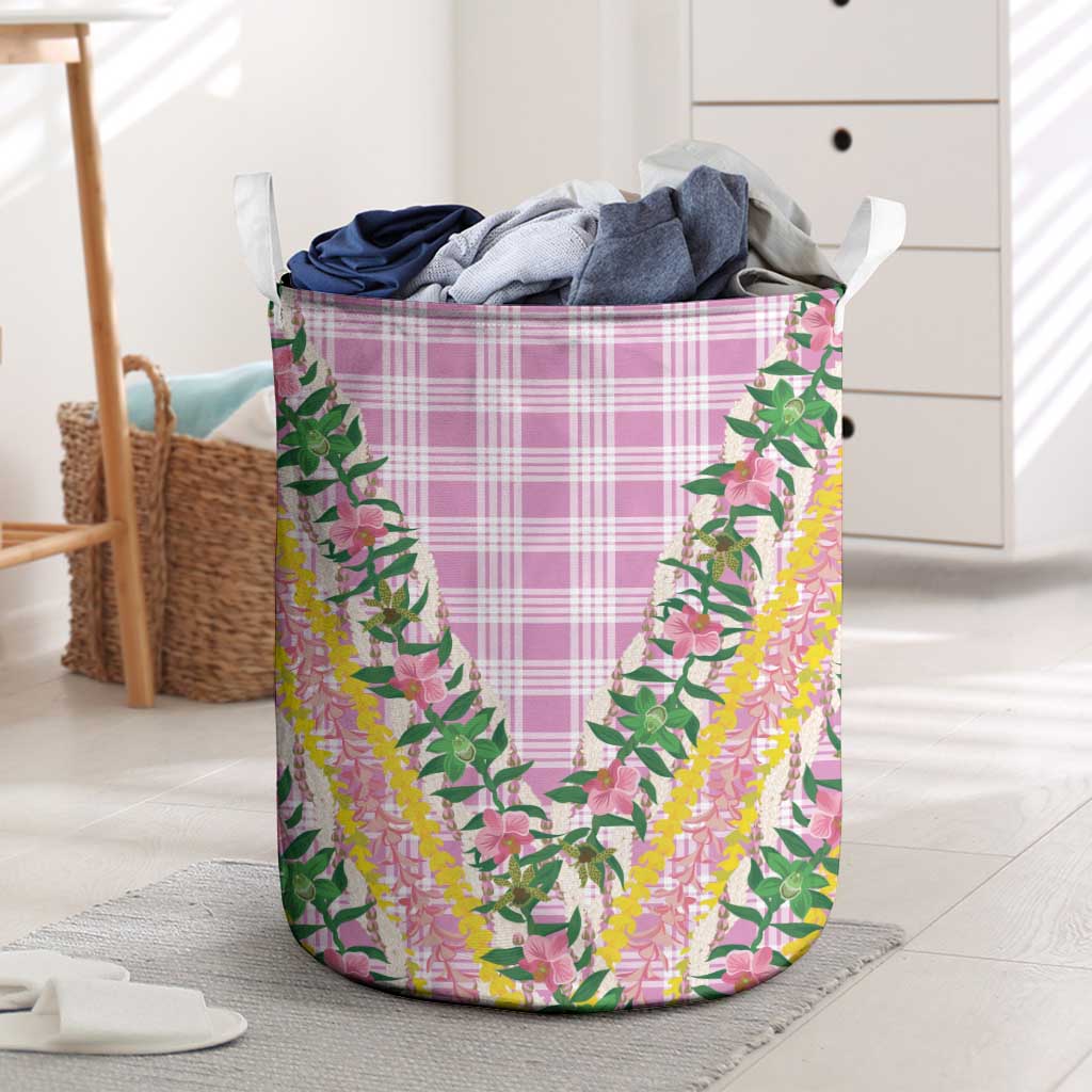 Hawaii Pikake Lokelani Plumeria Lei Laundry Basket Pink Palaka Motifs LT05 Pink - Polynesian Pride