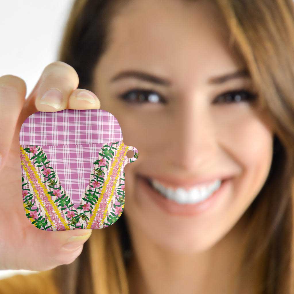 Hawaii Pikake Lokelani Plumeria Lei AirPods Case Pink Palaka Motifs LT05 - Polynesian Pride