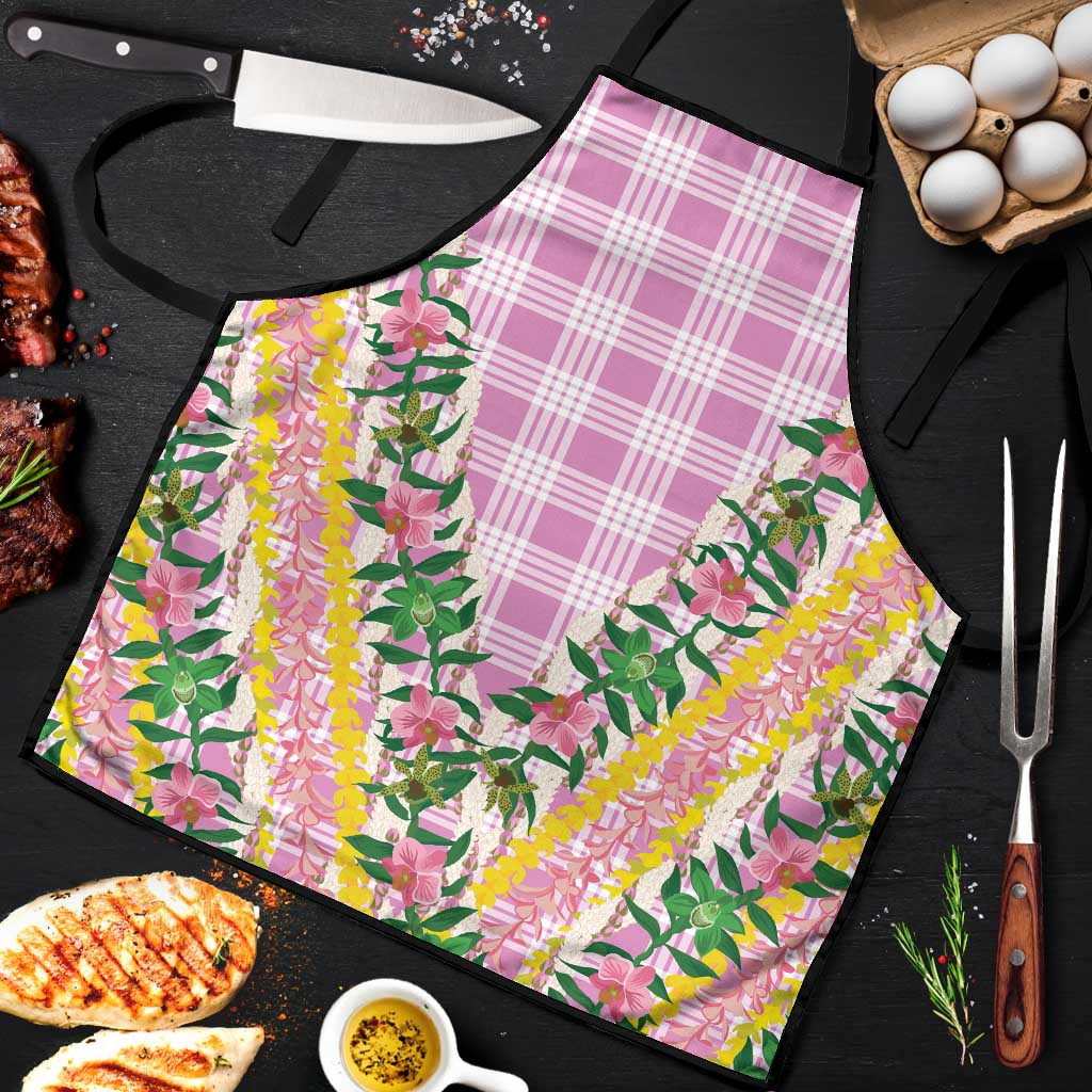 Hawaii Pikake Lokelani Plumeria Lei Apron Pink Palaka Motifs LT05 Pink - Polynesian Pride