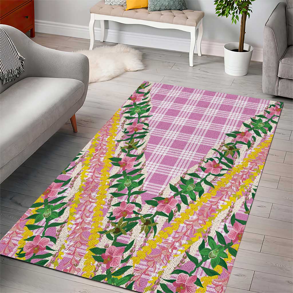Hawaii Pikake Lokelani Plumeria Lei Area Rug Pink Palaka Motifs LT05 - Polynesian Pride